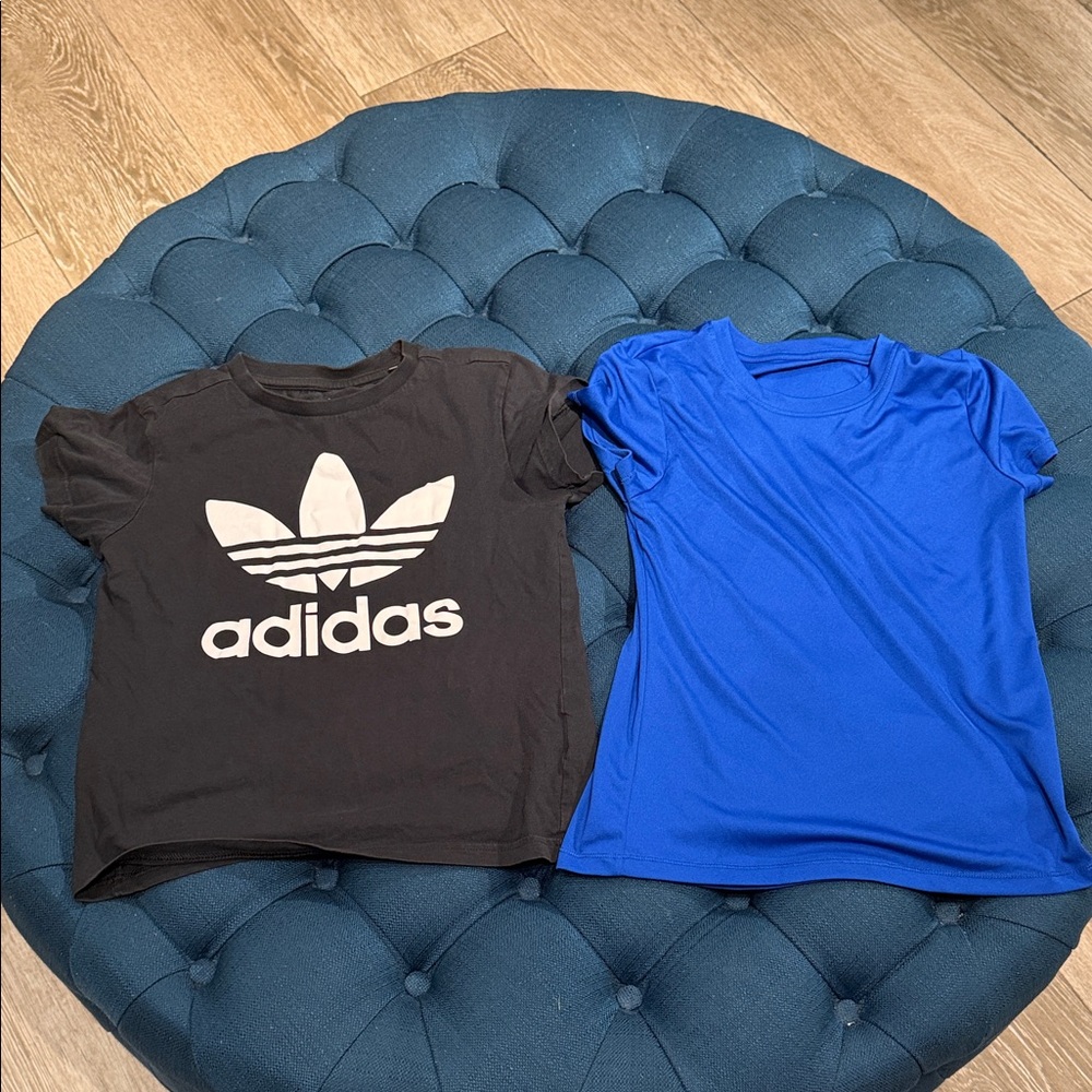 Adidas Kids Black and BCG Bright Blue Tees (LR)